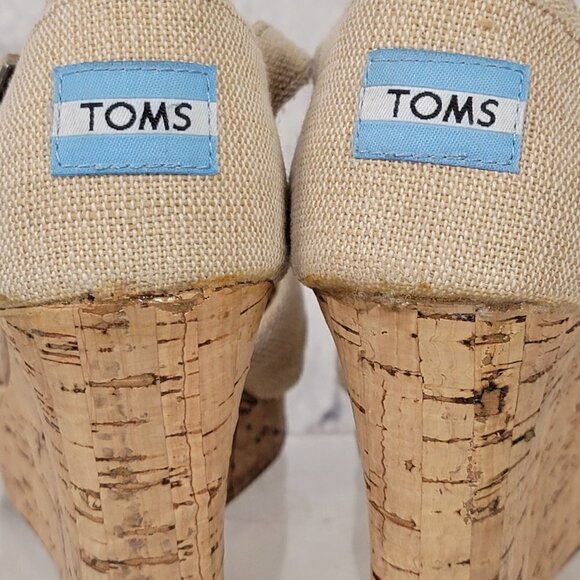 Toms Sienna Womens Cork Wedge Strappy Sandals Casual Tan Peep Toe Summer Shoe - Picture 8 of 12